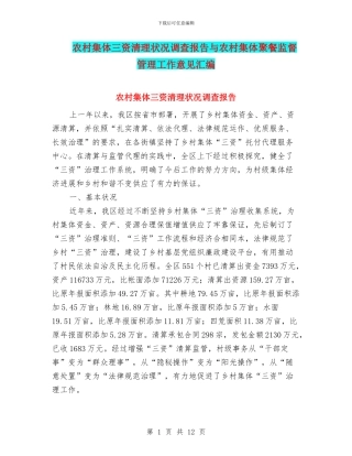 农村集体三资清理状况调查报告与农村集体聚餐监督管理工作意见汇编
