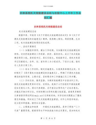 农林系统机关效能建设总结与农检中心上半年工作总结汇编