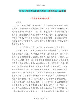 农民工清欠讲话2篇与农民工调查报告4篇汇编