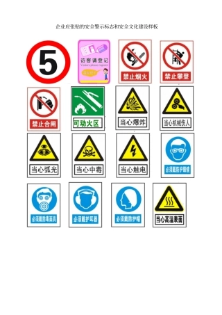 企业应张贴的安全警示标志和安全文化建设样板