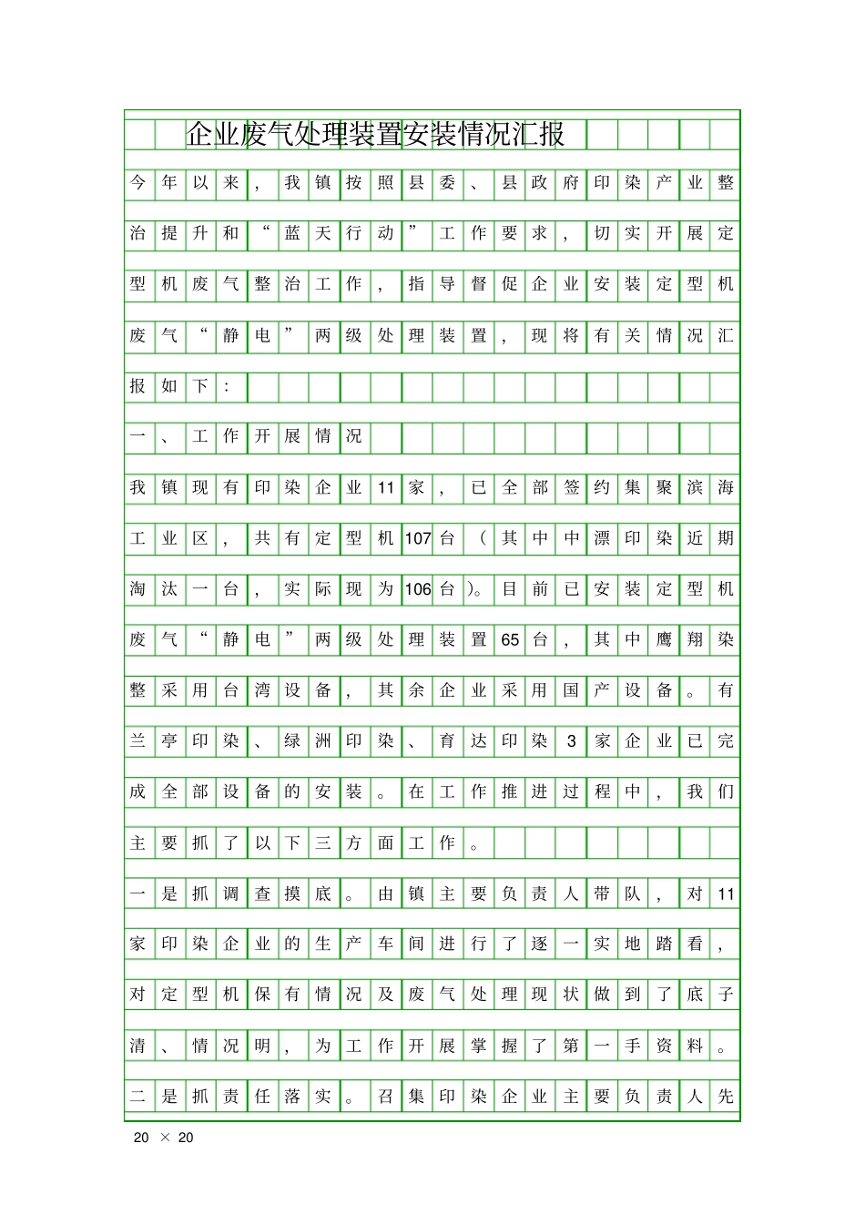 企业废气处理装置安装情况汇报精品工作报告_第1页