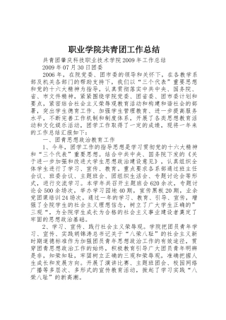 职业学院共青团工作总结