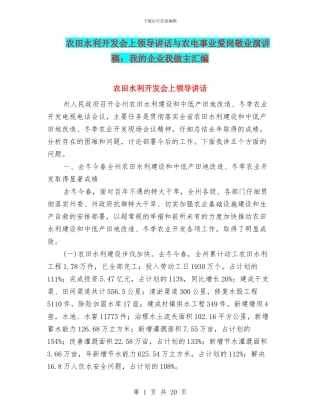 农田水利开发会上领导讲话与农电事业爱岗敬业演讲稿：我的企业我做主汇编