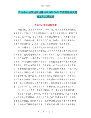 农电中心领导述职述廉与农电局2024年度党建行风建设工作总结汇编