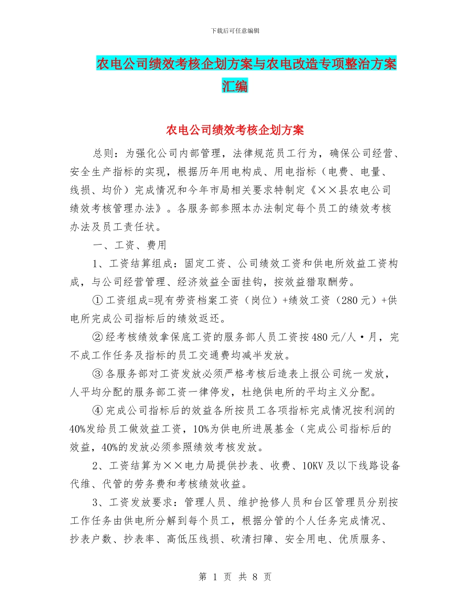农电公司绩效考核企划方案与农电改造专项整治方案汇编_第1页