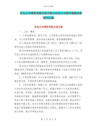 农电公司绩效考核企划方案与农电公司软环境建设承诺书汇编
