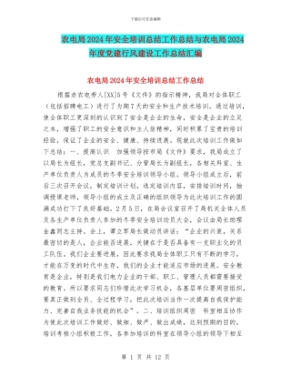 农电局2024年安全培训总结工作总结与农电局2024年度党建行风建设工作总结汇编