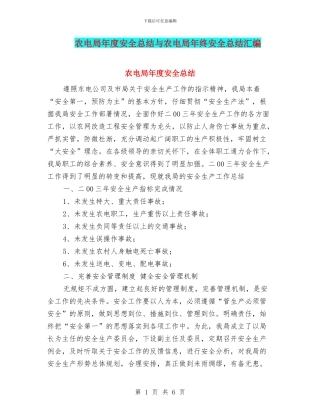 农电局年度安全总结与农电局年终安全总结汇编