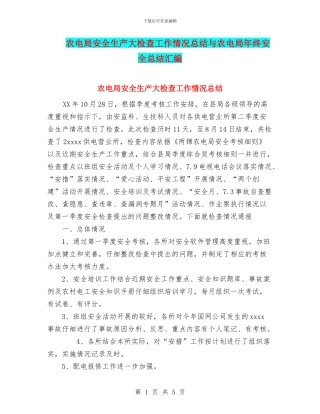 农电局安全生产大检查工作情况总结与农电局年终安全总结汇编