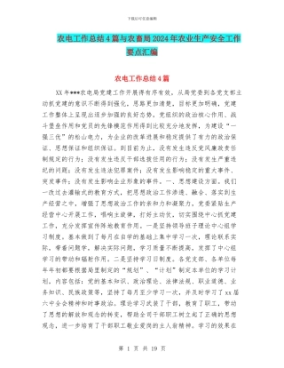 农电工作总结4篇与农畜局2024年农业生产安全工作要点汇编