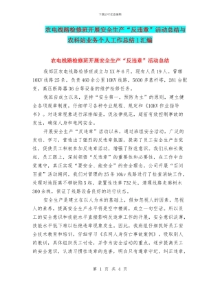 农电线路检修班开展安全生产“反违章”活动总结与农科站业务个人工作总结1汇编