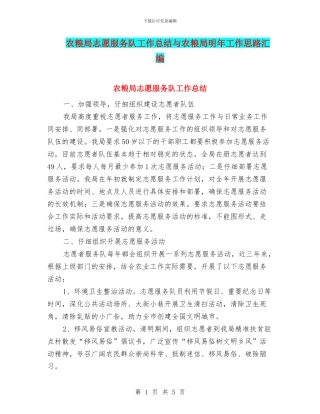 农粮局志愿服务队工作总结与农粮局明年工作思路汇编