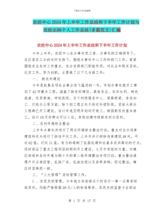 农经中心2024年上半年工作总结和下半年工作计划与农经出纳个人工作总结汇编