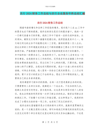 农行2024财务工作总结与农行企业服务年终总结汇编