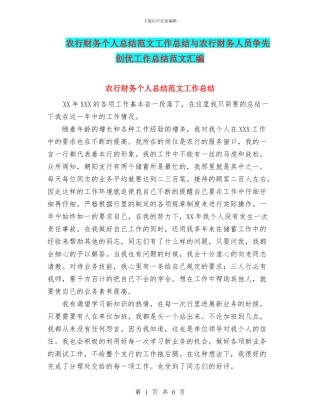 农行财务个人总结范文工作总结与农行财务人员争先创优工作总结范文汇编