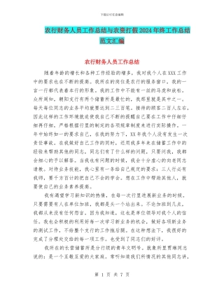 农行财务人员工作总结与农资打假2024年终工作总结范文汇编