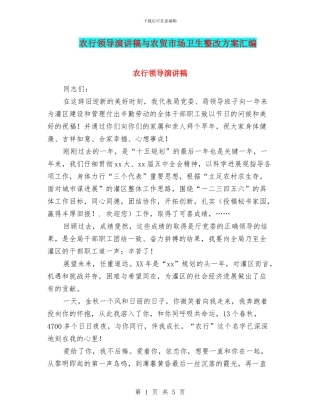 农行领导演讲稿与农贸市场卫生整改方案汇编
