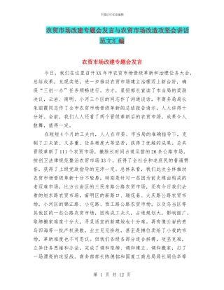 农贸市场改建专题会发言与农贸市场改造攻坚会讲话范文汇编