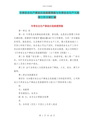 冬季安全生产事故应急救援预案与冬季安全生产大检查工作方案汇编