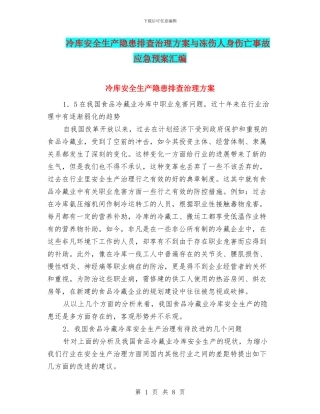 冷库安全生产隐患排查治理方案与冻伤人身伤亡事故应急预案汇编