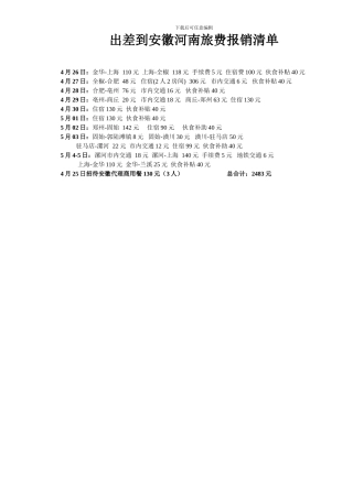 出差到安徽河南旅费报销清单