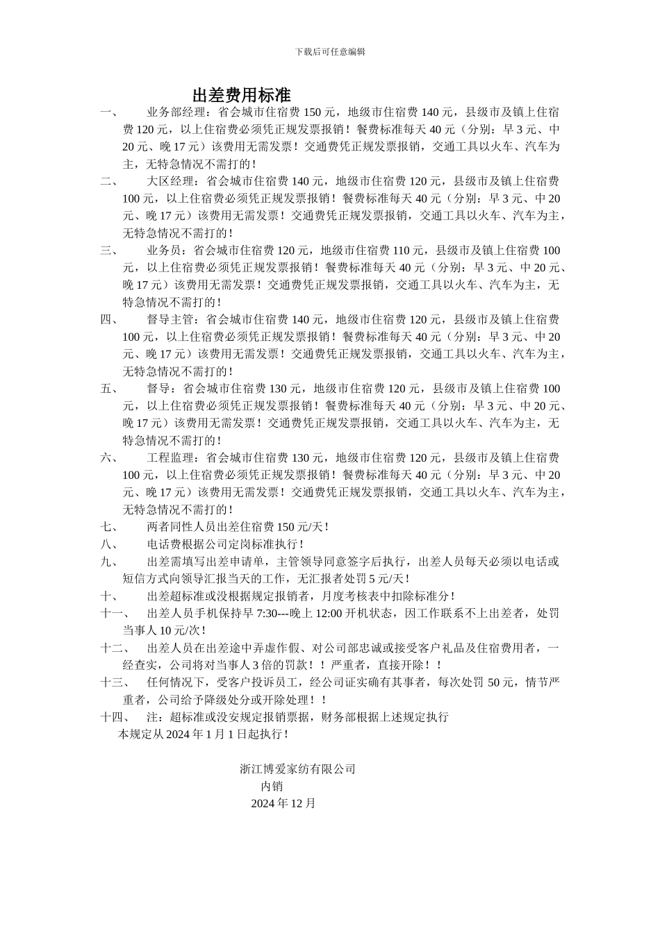 出差费用标准_第1页
