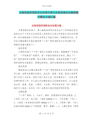 出租房场所消防安全治理方案与出租房屋安全隐患集中整治方案汇编