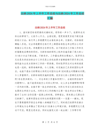 出纳2024年上半年工作总结与出纳2024年工作总结汇编