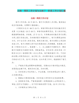 出纳一周的工作计划与出纳下一阶段工作计划汇编