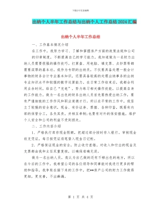 出纳个人半年工作总结与出纳个人工作总结2024汇编