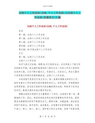 出纳个人工作总结与出纳个人工作总结(多篇范文)汇编