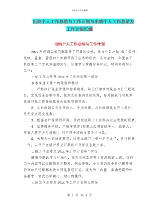 出纳个人工作总结与工作计划与出纳个人工作总结及工作计划汇编