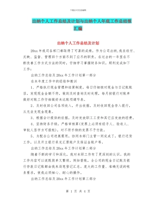 出纳个人工作总结及计划与出纳个人年底工作总结报汇编