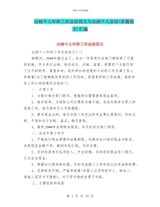 出纳个人年终工作总结范文与出纳个人总结汇编