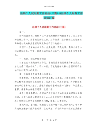 出纳个人试用期工作总结与出纳个人财务工作总结汇编
