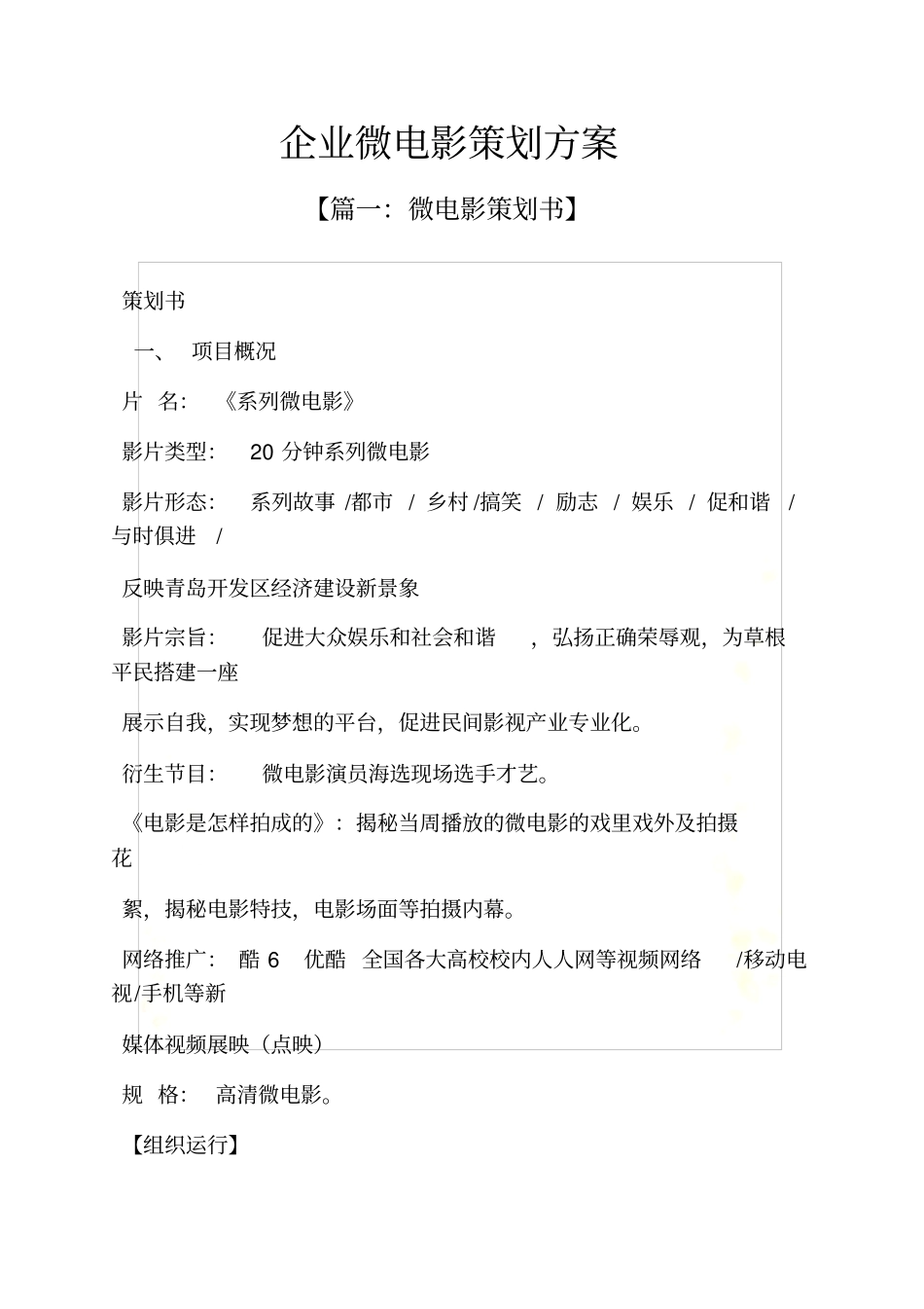 企业微电影策划方案_第2页