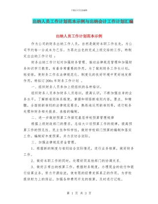 出纳人员工作计划范本示例与出纳会计工作计划汇编
