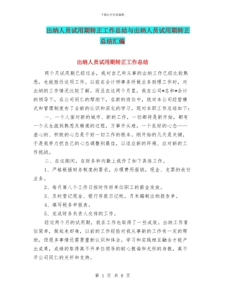 出纳人员试用期转正工作总结与出纳人员试用期转正总结汇编