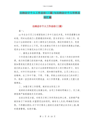 出纳会计个人工作总结与出纳会计个人年终总结汇编