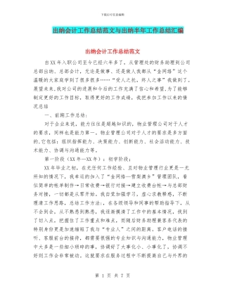 出纳会计工作总结范文与出纳半年工作总结汇编