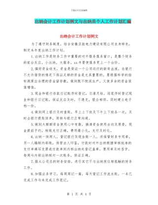 出纳会计工作计划例文与出纳员个人工作计划汇编