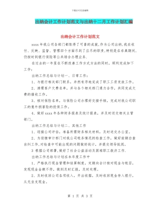 出纳会计工作计划范文与出纳十二月工作计划汇编