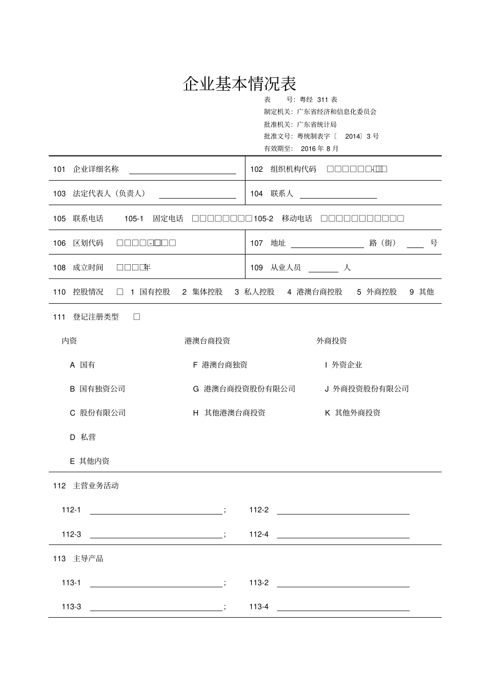 企业情况综合调查表目录和表式_第2页