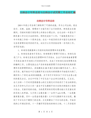 出纳会计年终总结与出纳会计试用期工作总结汇编