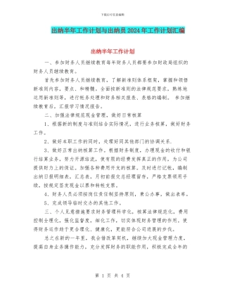 出纳半年工作计划与出纳员2024年工作计划汇编