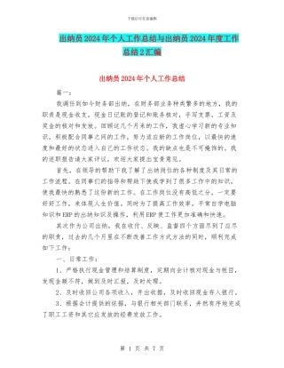 出纳员2024年个人工作总结与出纳员2024年度工作总结2汇编