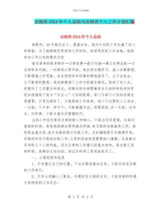 出纳员2024年个人总结与出纳员个人工作计划汇编