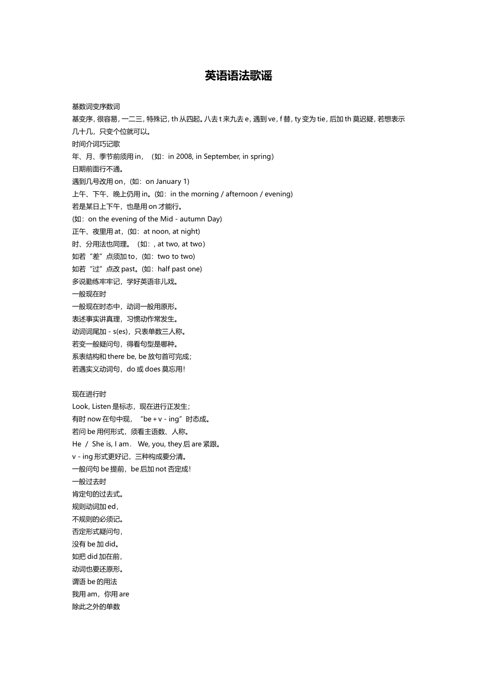 突破英语巧学语法歌谣_第1页