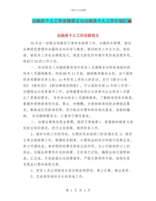 出纳员个人工作安排范文与出纳员个人工作计划汇编