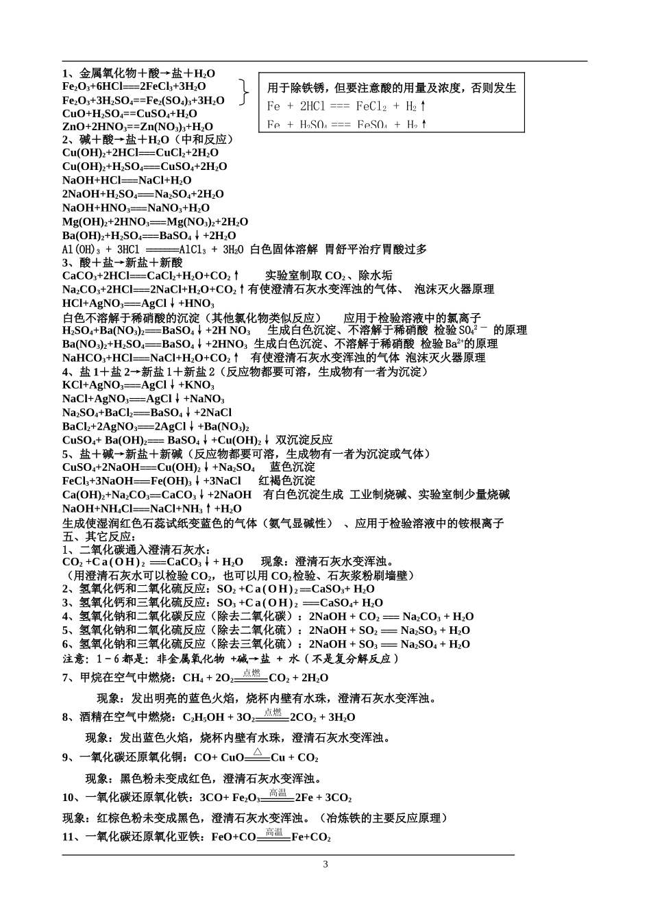 初中化学反应式及现象自己总结_第3页